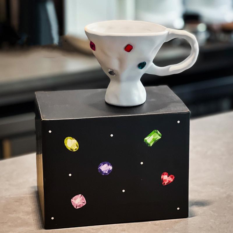 Edelstein Keramiktasse Frühstücksmilchbecher Kaffee Unregelmäßigkeit Farbige Edelsteinfassung Porzellantasse Becher Kaffeetassen mit Henkel