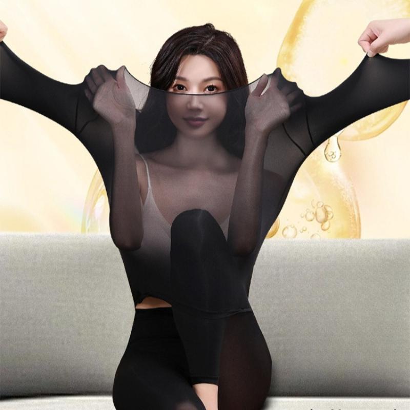 Mască de Frumusete Hidratantă și Încălzitoare cu Mâneci Lungi, Strat de Bază de Elasticitate Ridicată pentru Lenjerie Termică