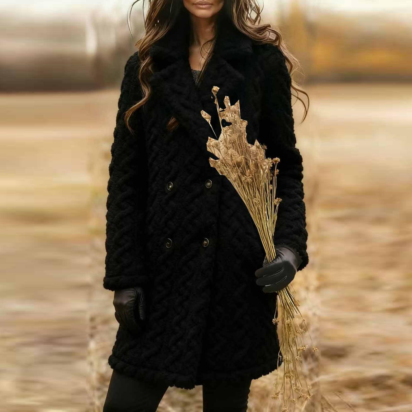 

Женское модное повседневное вестерн-двубортное меховое пальто с длинными рукавами S чёрный