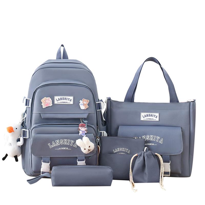 

Large Capacity Student Backpack 5-piece Set Forest Style Version Casual Student Backpack for High School Girls Large Capacity Without Pendant One Size синій