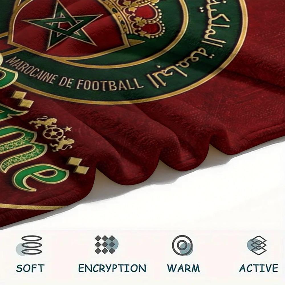 1PC Moroccan Football Crest Custom Name Patterned Flannel Blanket Suitable For All Seasons For Home Decor Warmth And Comfort Gifts Holiday Present