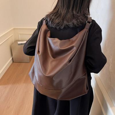 Autumn and Winter Lazy Wind Solid Color Simple Double Shoulder Single Shoulder Dual-purpose Bag Large