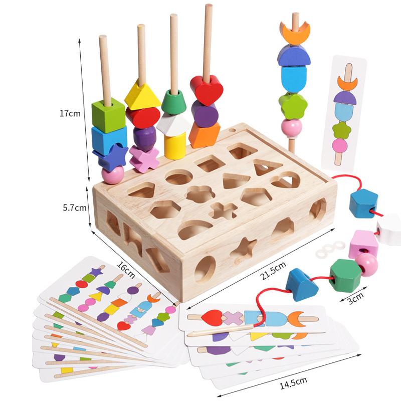 Kids Montessori Wooden Toys Baby Colorful Shape Matching Sleeve Column Beaded Games Cognition Early Education Toys for Children