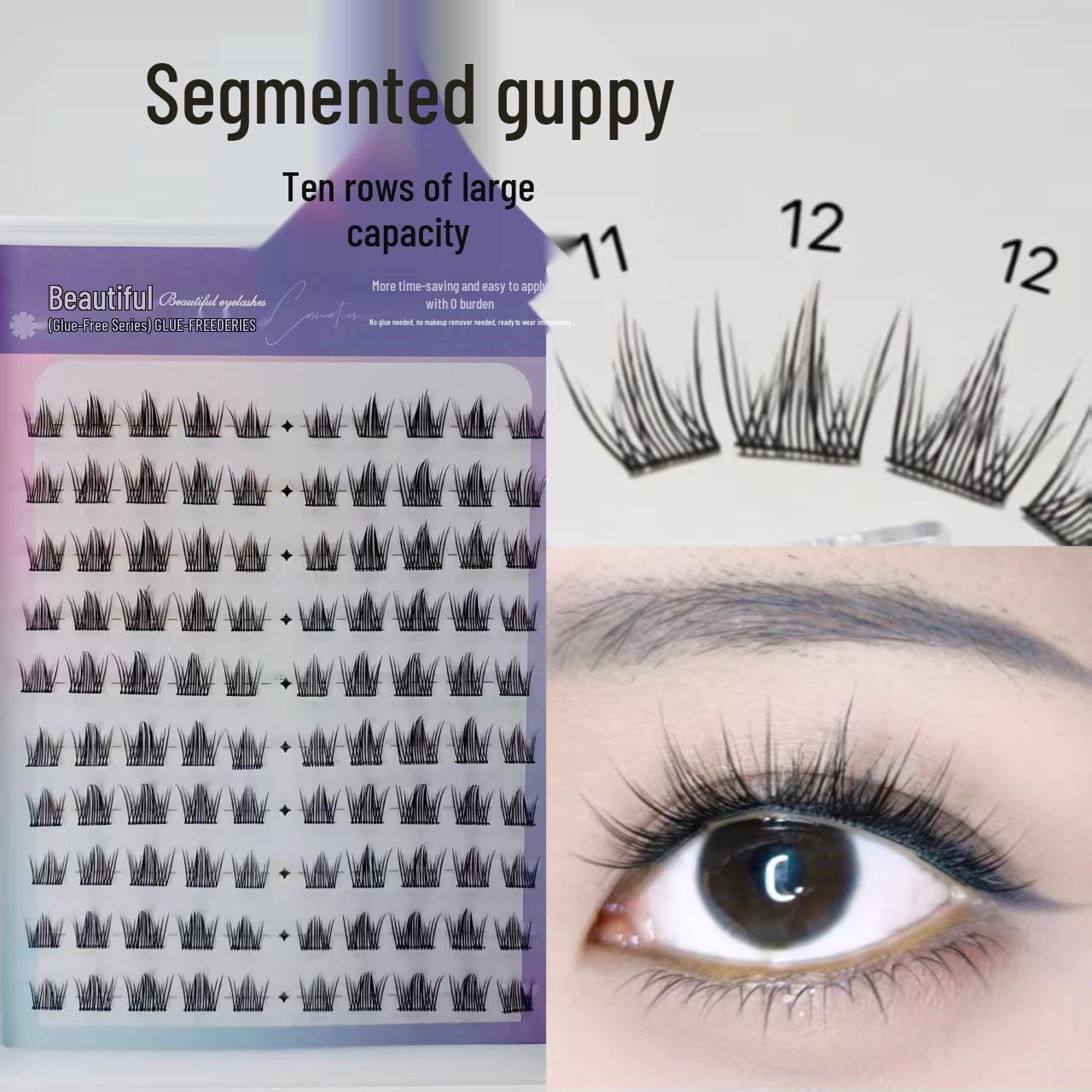 

Sunflower Trilogy: No-Glue, Self-Adhesive Guppy False Eyelashes - 10 Rows, Natural Look