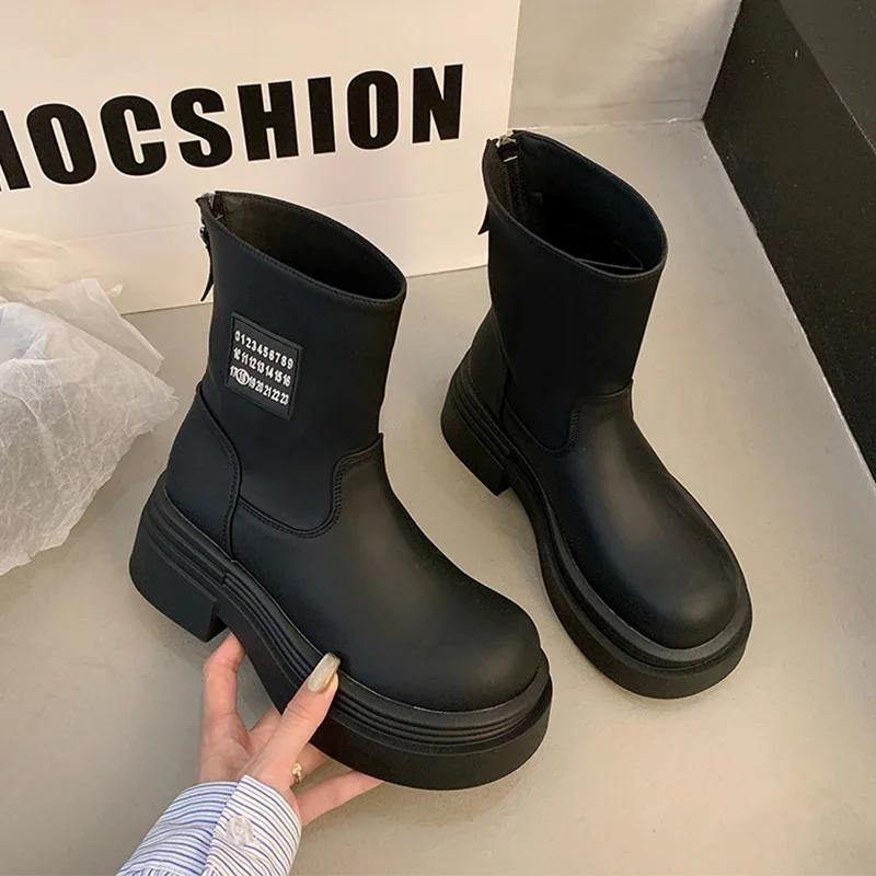 

Модные женские высокие сапоги на платформе, высокие каблуки, модная женская обувь, ботильоны, тренд 2025 года, новые мотоциклетные сапоги, зимние женские ботинки 40 чёрный