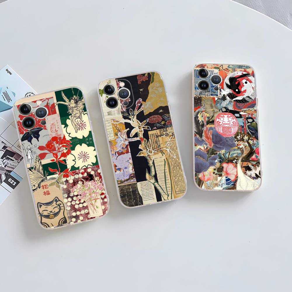 China Chic Mosaic Graffiti Green Rattan Phone Case For iPhone 17 15 14 13 11 12 16 Pro Max Plus Mini Transparent Silicone Soft