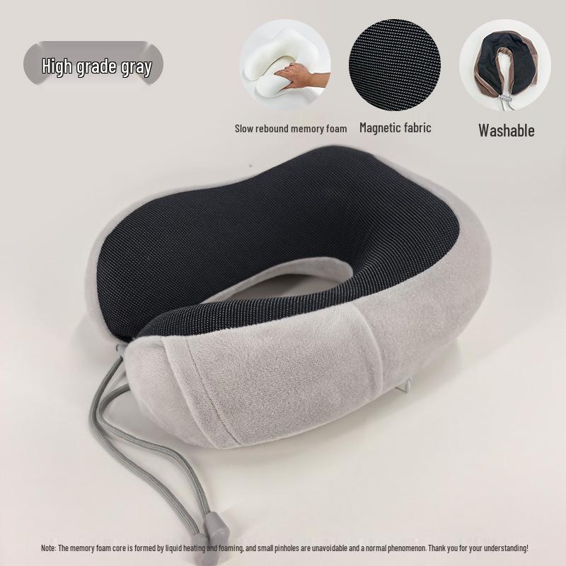 U-shaped Memory Foam Travel Neck Pillow with Magnetic Fabric for Airplane Comfort 28x25x13 cm