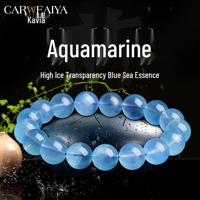 Blue Aquamarine & Crystal Bead Bracelet - Unisex Sapphire Gift