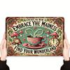 WhimsyVibeCo Colorful Metal Decor | "Embrace the Madness" Tin Sign with Tea Party Mushrooms, Ideal for Cafes & Rustic Farmhouses