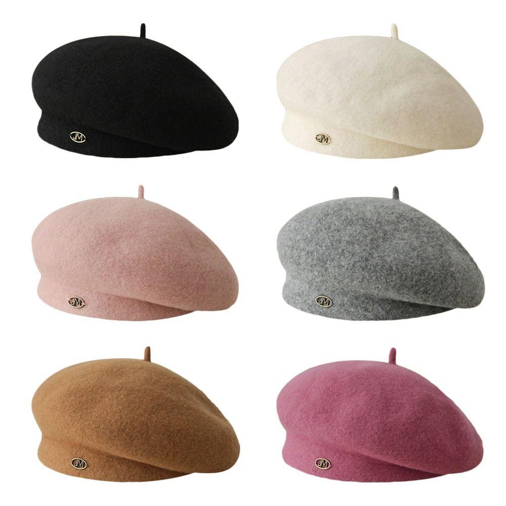 Retro Plain Cap Solid Color French Artist Hat Autumn Winter Wool Berets Hat  for Women