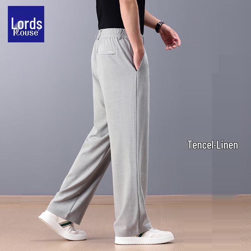 Luozi Men's Summer Wrinkle-Resistant Linen Blend Straight Casual Pants