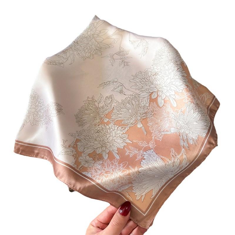 Elegant Spring Floral Silk-Blend Square Scarf - Headscarf & Neck Protection Neckerchief for Women