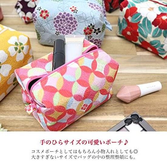 Komon Kobo Balloon Pouch Sakura (Navy) Cosmetic Nishiki Chirimen Kyoto Wa KOMONO Edo 0110