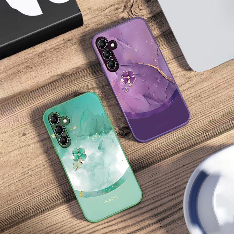 Trèfle à Quatre Feuilles Dégradé Pour Samsung Galaxy A14 4G 20 30 52 20S 21S 22 A32 33 34 42 50 51 53 54 70 71 72 73 5G Coque de Téléphone en Verre