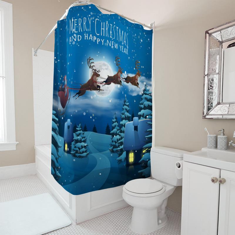 TU Christmas Shower Curtain Santa Claus Festive Holiday Decor Winter Scene Bathroom Fabric Xmas Home Decoration Gift