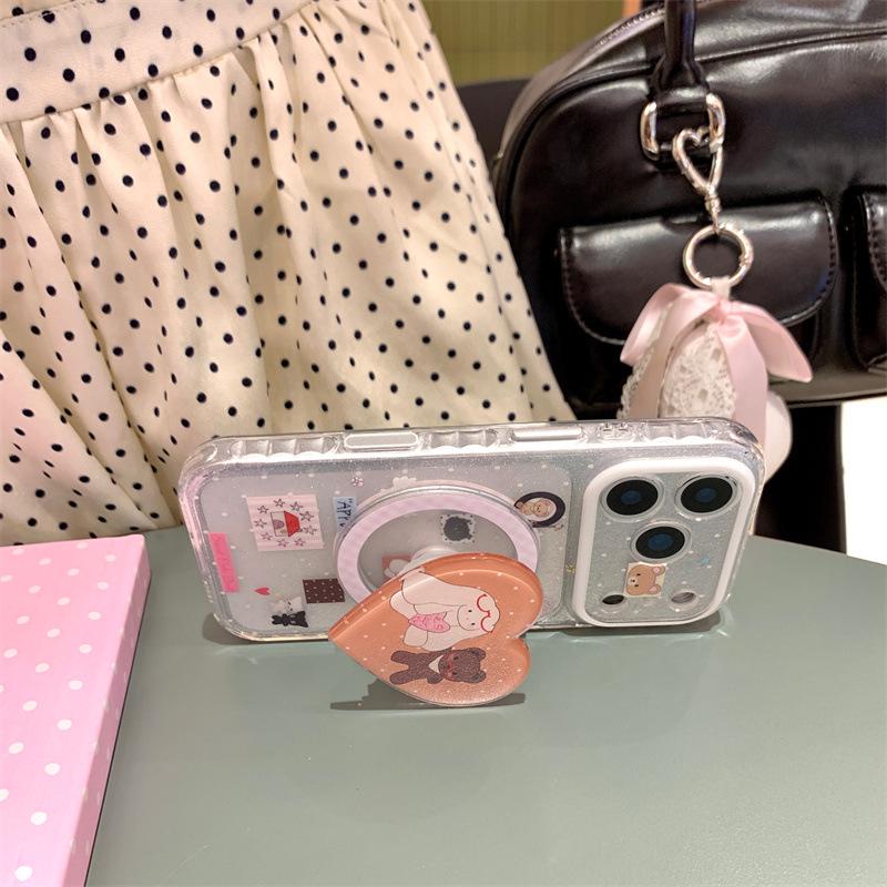 Rilakkuma Glitter Magnetic Phone Case for iPhone 17/16 Pro Max/15 Pro 17 Pro Max