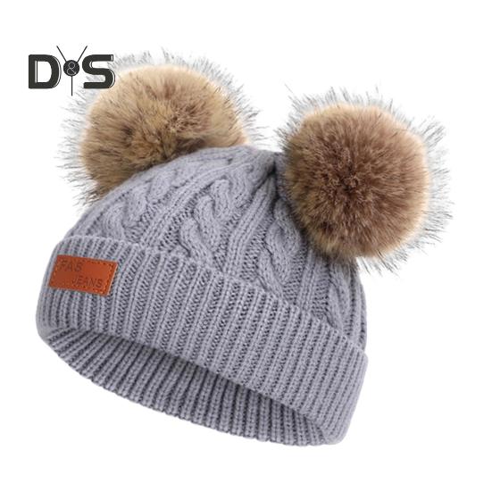Kids Beanie Fall Winter Knitted Hat with 2 Pompom for Boys Girls 1-4 Years Old Warm Beanie Toddler Hat for Outdoor Activities
