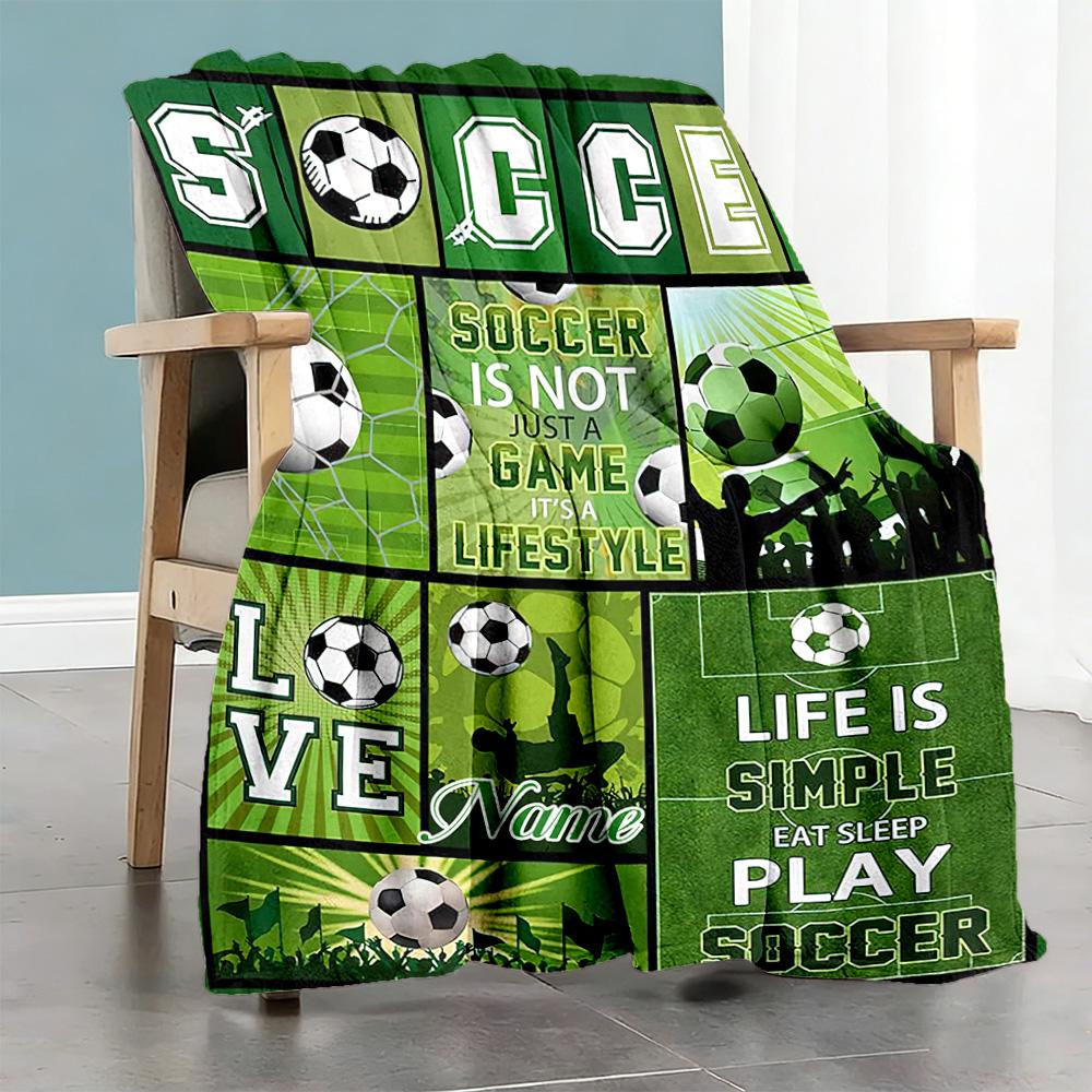 Green Football Style Personalized Name Blanket Lightweight Customizable Blanket Durable Comfort Great for Home Decor Couch Living Room Nap