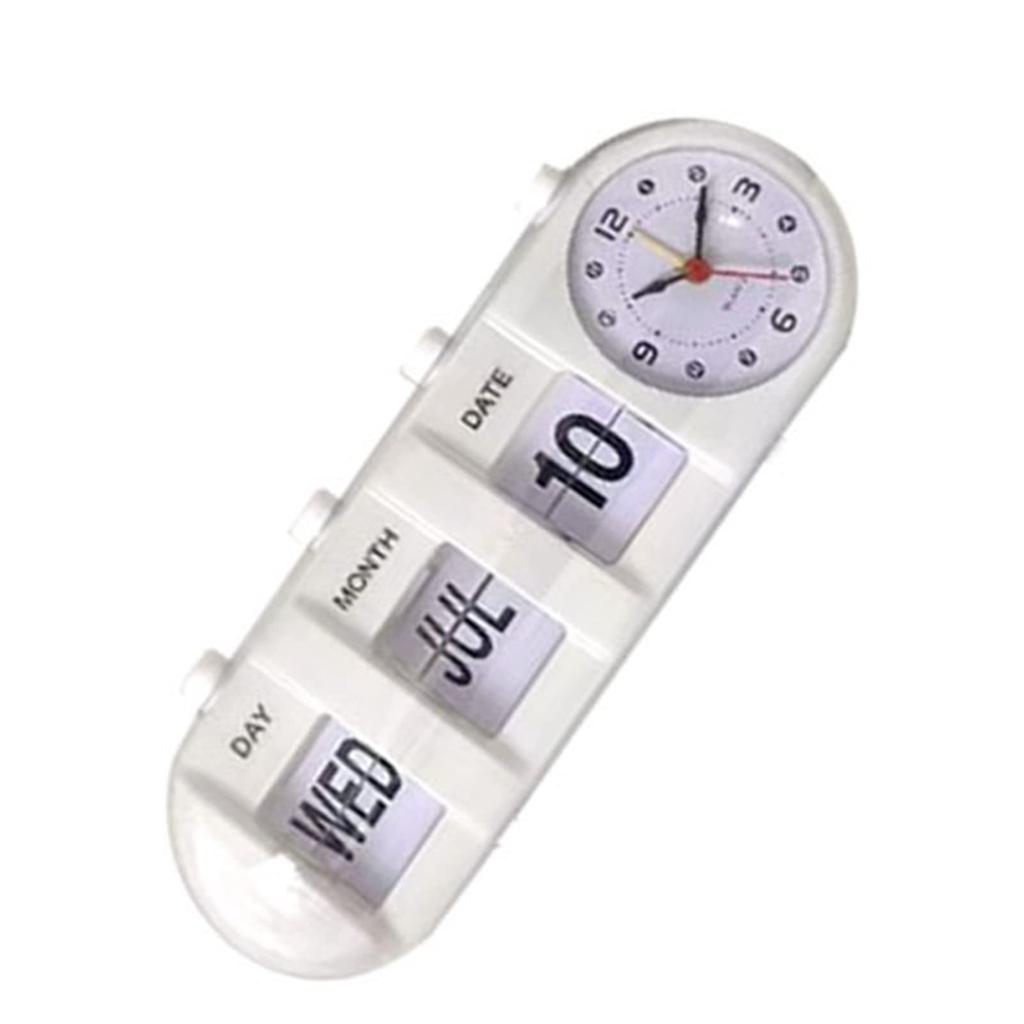 GOWENIC Calendar Alarm Clock, Jump Shape Decorative Desktop Clock, Alarm Clock with Calendar, for Home, Living Room, Bedroom, Office (White)