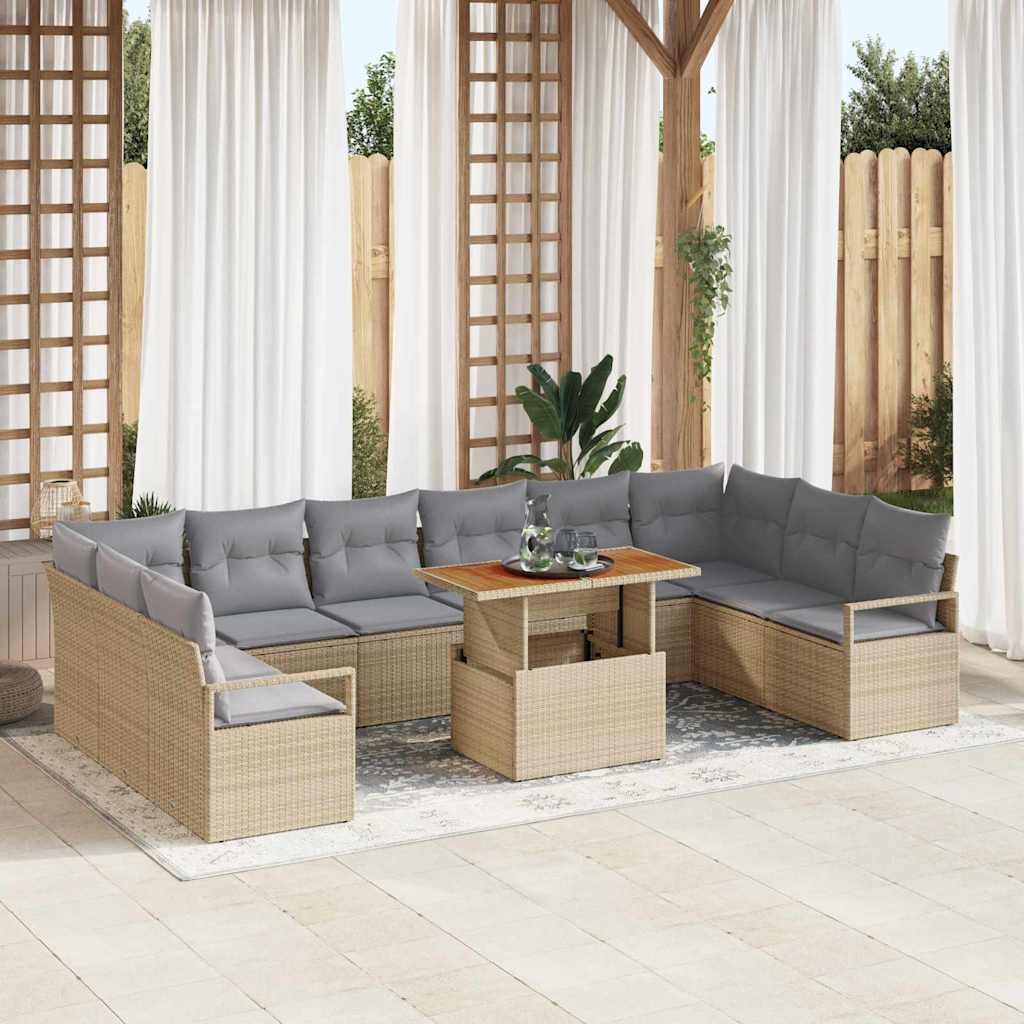 Garden Sofa Set with Cushions 11 Pcs Beige and Grey