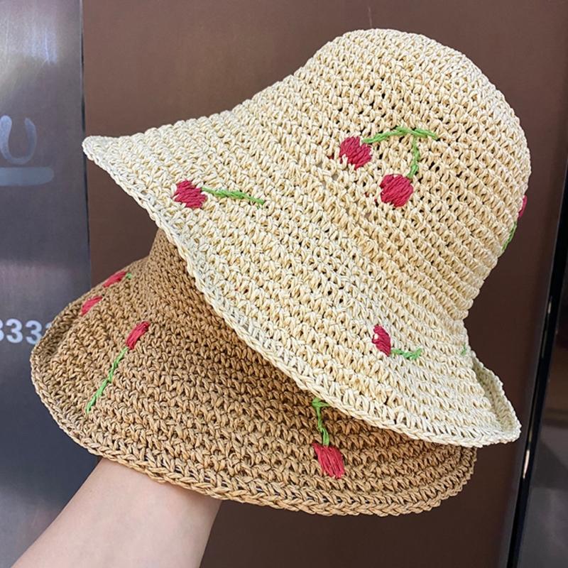 Women Crochet Bucket Hat Cute Ladies Outdoor Sports Fisherman Cap for Women Teenagers Casual Spring Summer Sunscreen