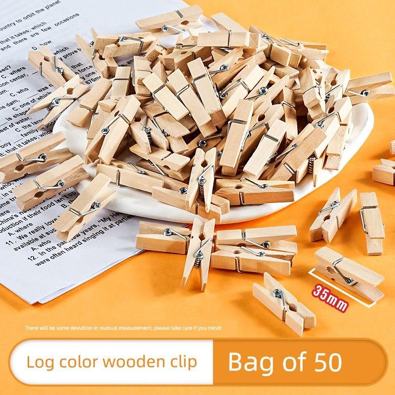 

100 Office Kindergarten Stationery Kitchen Clip Bag of 35mm Raw Wood Clips/50 Pcs