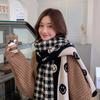 Cute Girl Smiling Face Scarf Ins Korean Style Wool Double Sided Black and White Plaid Scarf Student Girl Shawl Korean New