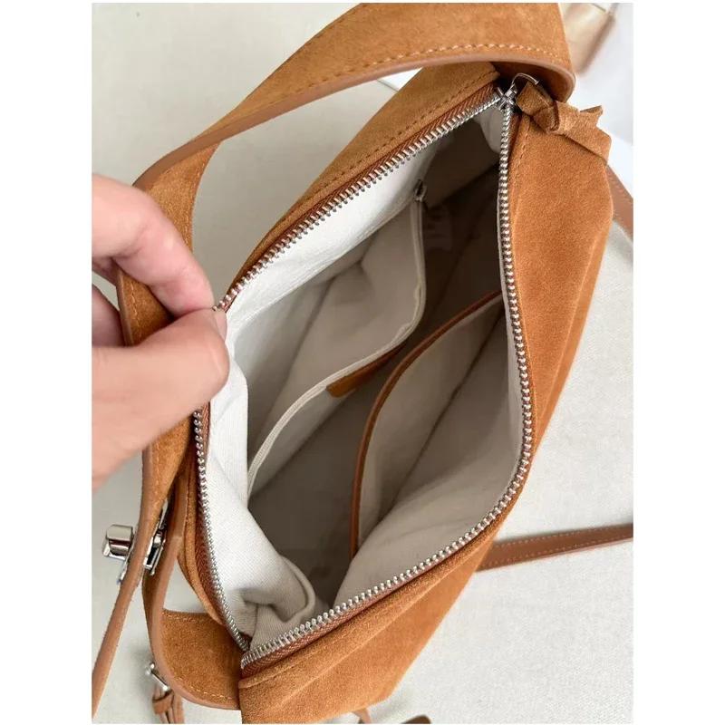 Women's Soft Matte Suede Leather Handbag Lady Cowhide Shoulder Crossbody Bag Simple Cow Leather Colleti Grey Brown Tote Bags
