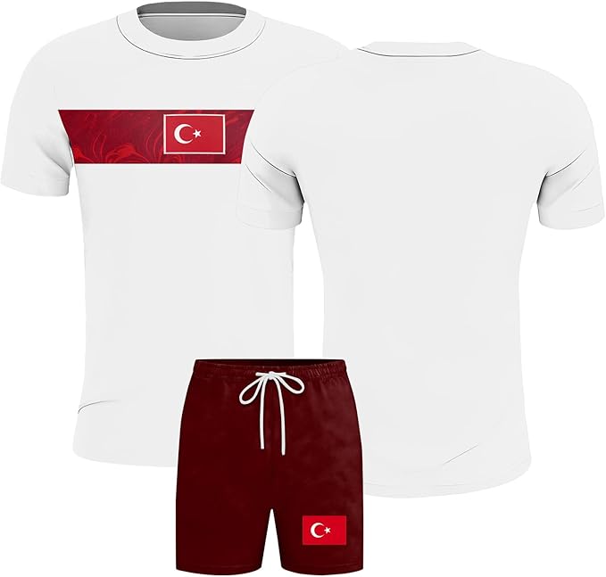 Men's Two Piece Soccer Jersey Set Short Sleeve Shirt and Shorts Lightweight Breathable Athletic Sportswear for Training and Competition