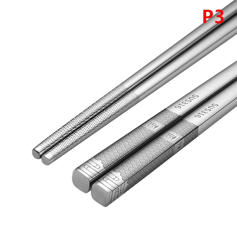 316 Stainless Steel Chopstick Laser Engraving Chinese Chopsticks Antiskid Household Metal Reusable Chopstick Outdoor Tableware