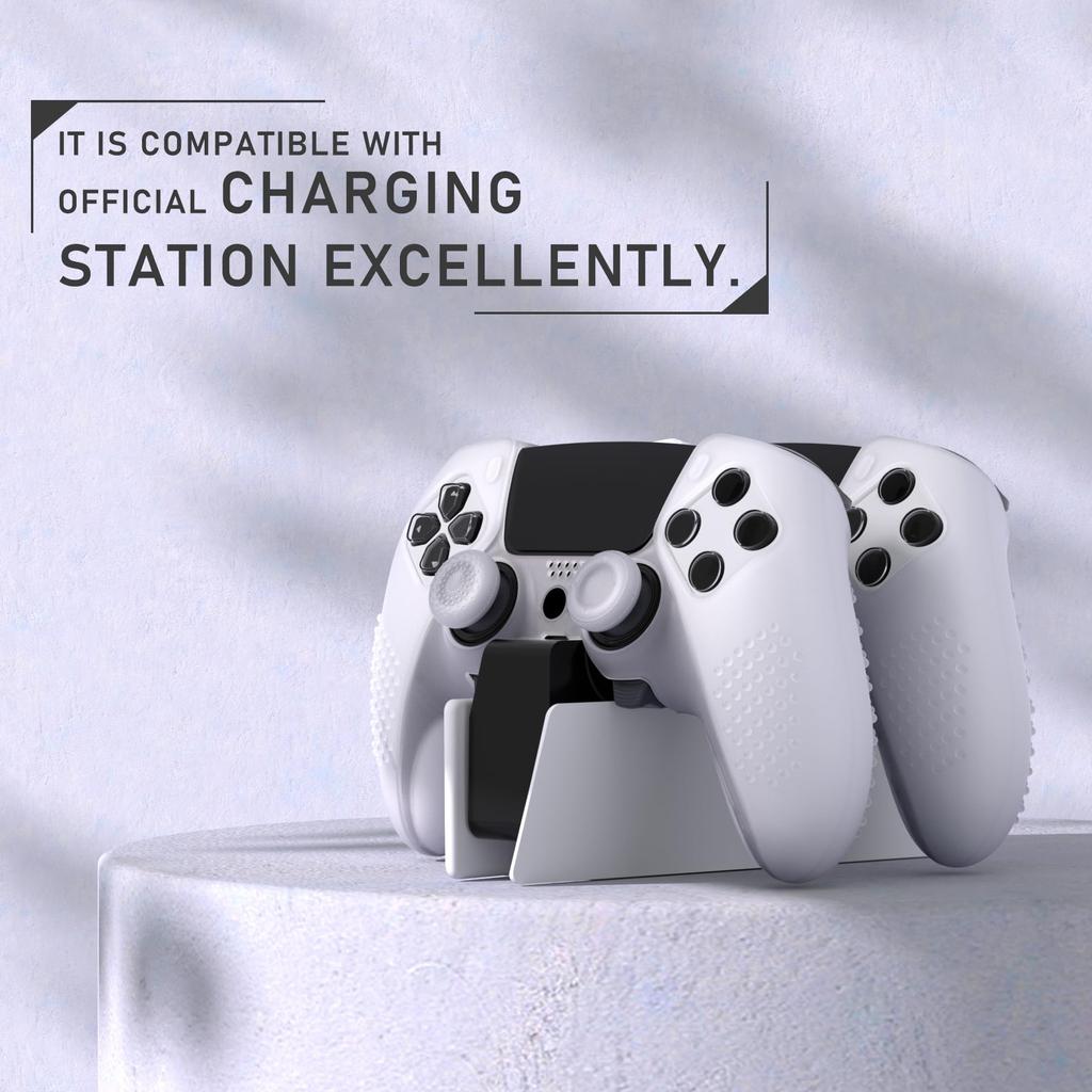 PlayVital Silicone Cover Case for PS5 Edge Soft Rubber Protective Skin with Thumb Grip Cap 3D Stud Edition Stud Edition Clear Non-Slip Controller, -