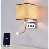 Simple Modern USB Port Charging Wall Lamp Hotel Bedroom Bedside Square Fabric Wall Sconce with Led Spotlight Rocker Switch
