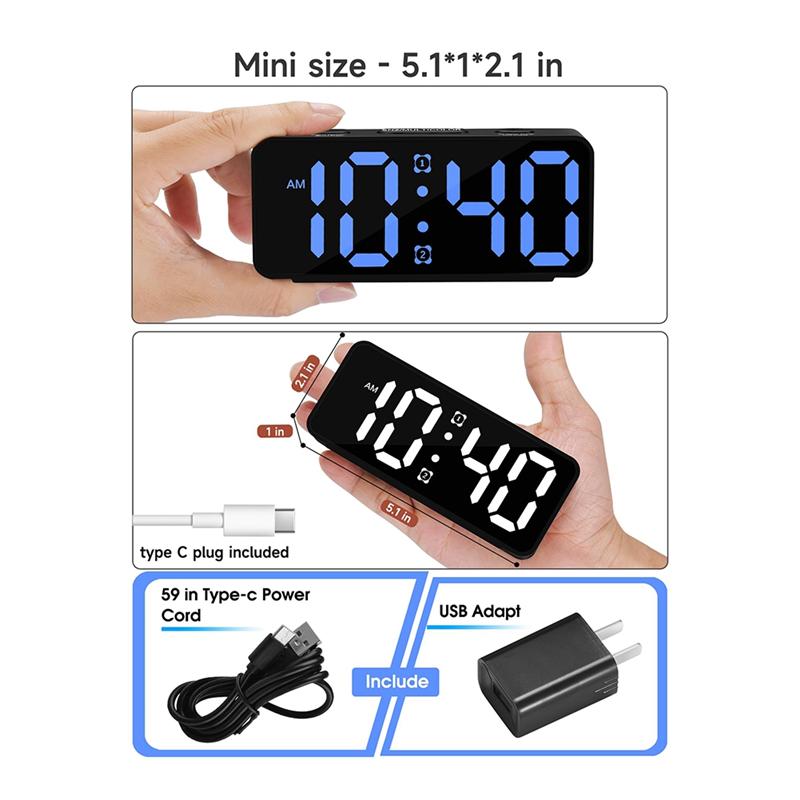 M-Modern-Small Loud Alarm Clock For Heavy Sleepers Adults,Compact Travel Clocks For Bedrooms Bedside,Ok To Wake For Kids,Teens