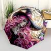 1pc Stained Glass Witch Design Automatic Opening/Closing Umbrella - Portable Tri-Fold Design with 8-Bone Iron Frame, Outdoor, Festive Gift for Fans, T