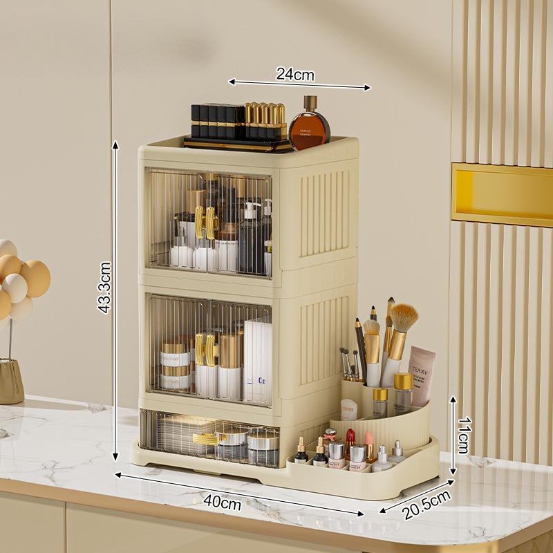 New Foldable Desktop Cosmetics Storage Box, Multi-layer Rack, Dustproof Large-capacity Dresser, Finishing Cabinet
