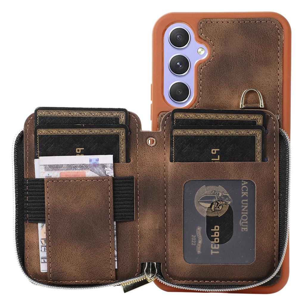 Card Holder Pocket Case for Samsung Galaxy A54 5G PU Leather Coated TPU Kickstand Phone Cover Shell