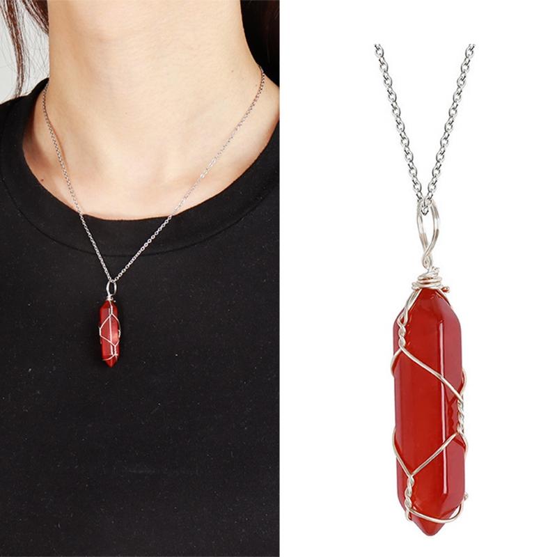 Natural Gemstones Pendant Wire Wrapping Carnelian Necklace Jewelry Decorations Crystal Agate Gift for Women Man