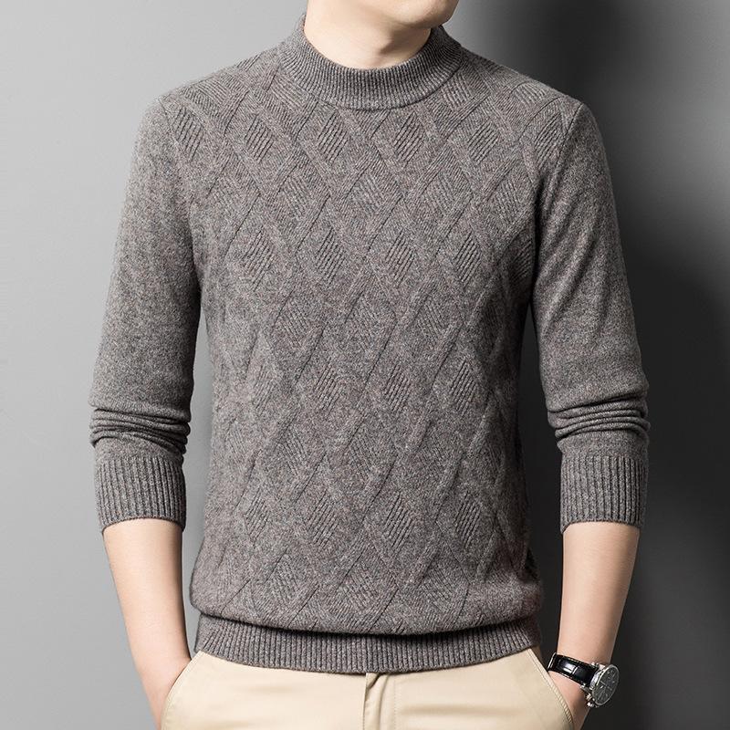 

Зимний свитер из чистой шерсти, мужской теплый шерстяной свитер с круглым воротником, утолщенная трикотажная рубашка с цветочным принтом, трендовый мужской теплый шерстяной свитер 4XL светло-серый