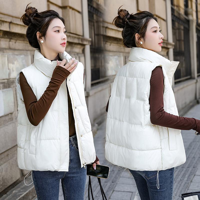 Autumn and Winter Short Cotton Vest for Women Back To Season Stand Collar Student Outer Wear Fashionable Waistcoat Loose Cotton Vest