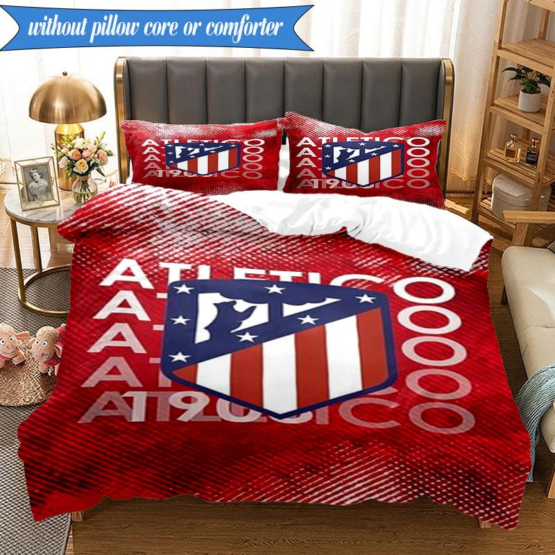 3PCS Atlético De Madrid S.A.D Printed Soft Bedding Set,Including 1pc Duvet Cover And 2pcs Pillowcases Perfect for Bedroom, Dormitory, Fan Gift