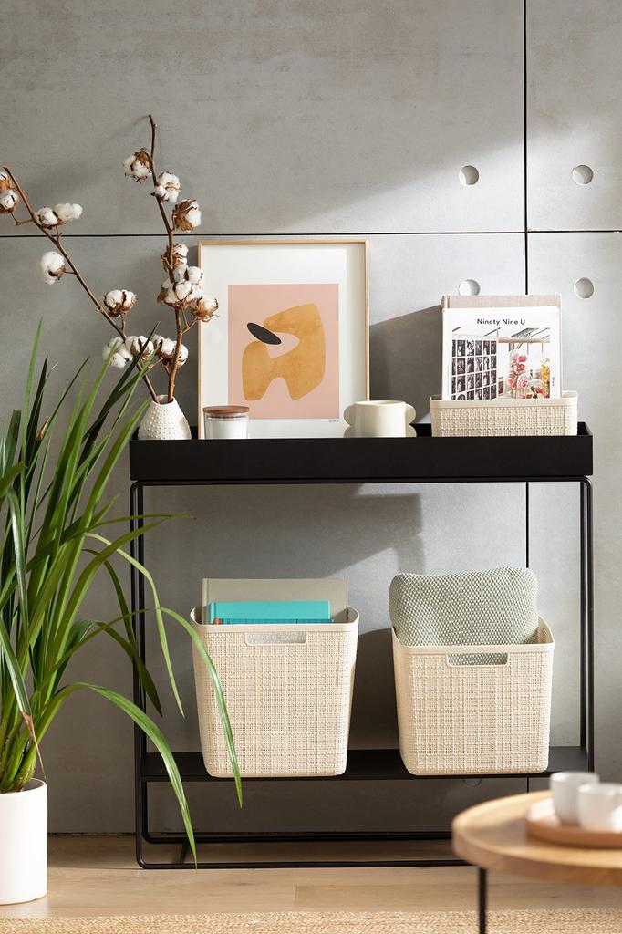 CURVER Großer Korb, Weiß, 20L, Jute, Wäschekorb, Stilvoll und Langlebig, Skandinavisches Design mit Leinenähnlicher Textur