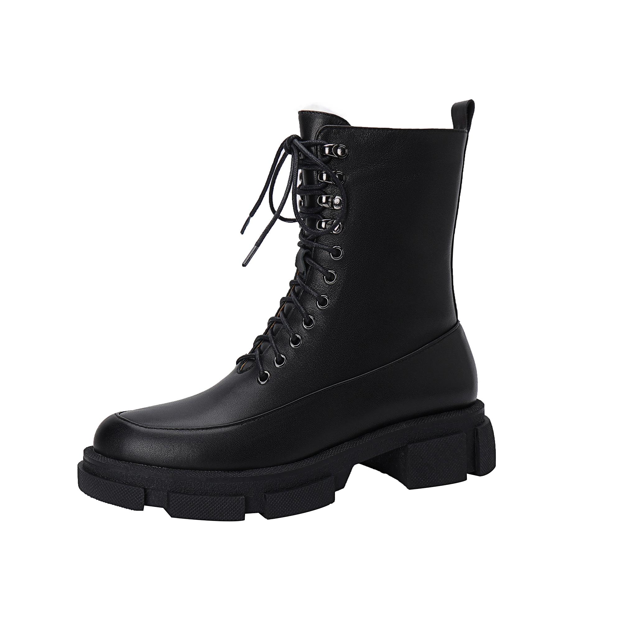 

Зимние новые женские ботинки на шнуровке с круглым носком и толстой подошвой из натуральной кожи черного и белого цвета, универсальная обувь на платформе 5