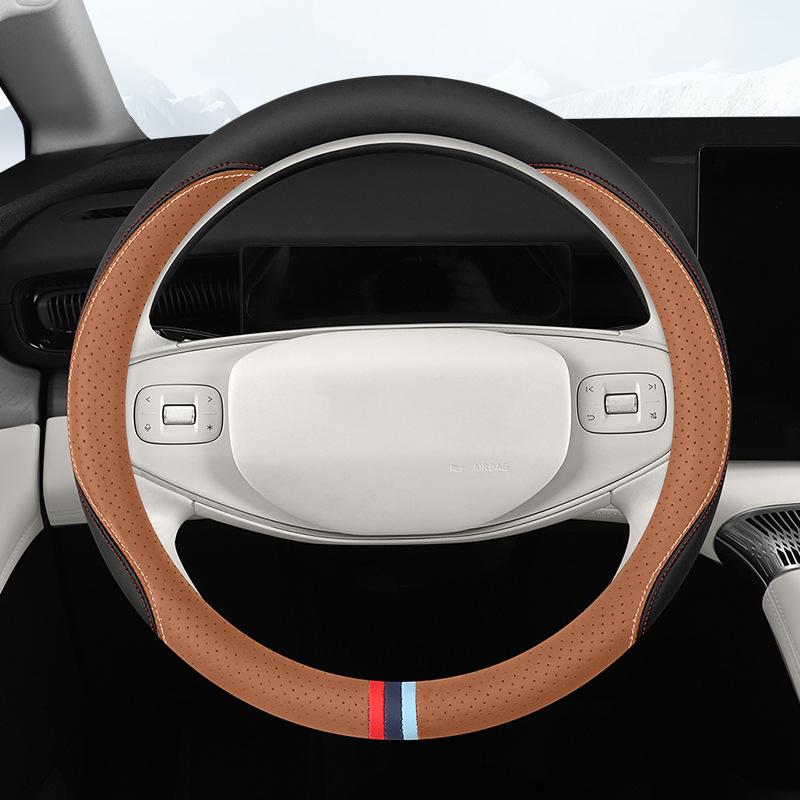 Ultra-Thin Anti-Slip Perforated Leather Steering Wheel Cover, Breathable No-Sew Design for All Seasons