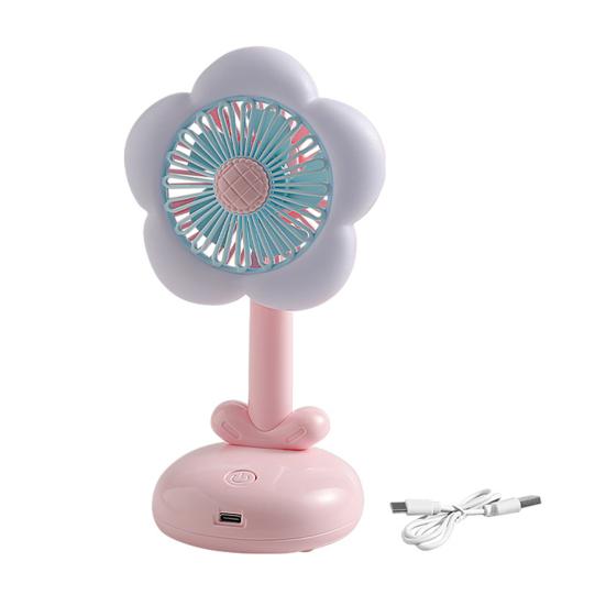 Kleiner Tischventilator mit Bürstenmotor Starker Luftstrom Geräuscharm USB Wiederaufladbar Blumenförmiger Luftkühlventilator