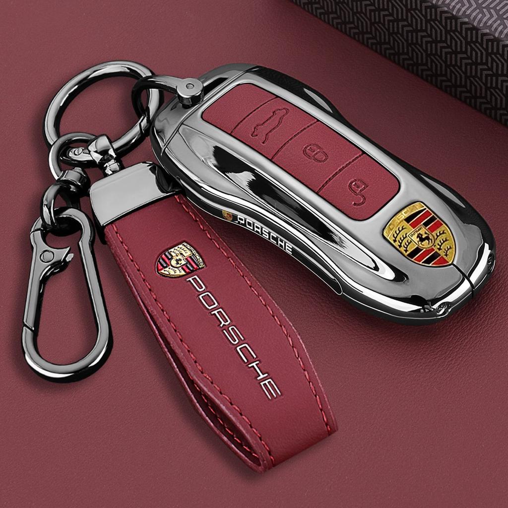Leather Car Smart Remote Key Cover Case Keychain Protector For Porsche 911 718 Panamera Macan Cayenne Boxster Cayman Keychain TQ3