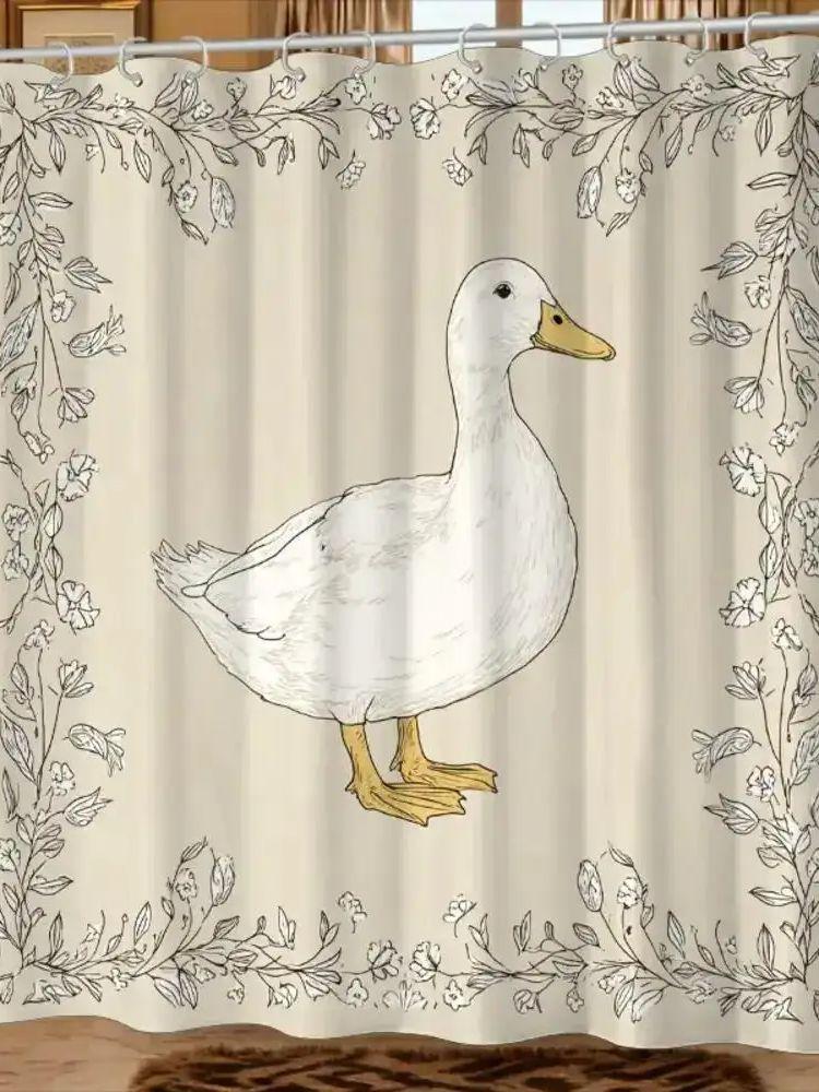 

Vikama Hand-Drawn Duck Shower Curtain, Fresh Pastoral Print, Waterproof & Mildew-Proof Cozy Bathroom Partition Curtain W60H190(CM)-1 Pcs