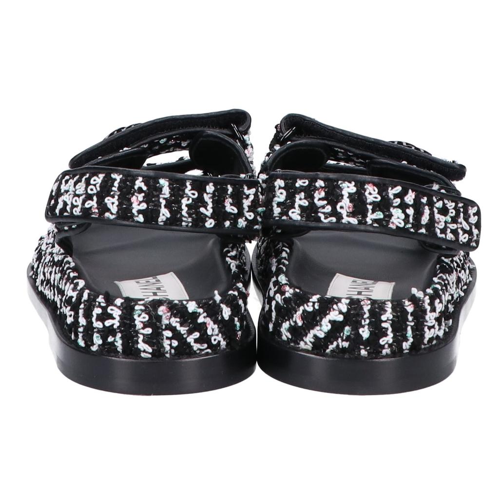 CHANEL G35927 CC Logos Tweed/Leather Flats shoes 36C blackUsed