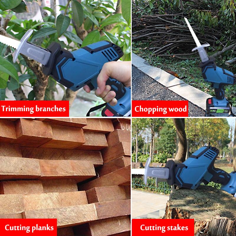 250W 13000mAh 26V/88V Cordless Reciprocating Saw+5 Saw Blades Metal Cutting Wood Tool Portable Woodworking Cutters Blue