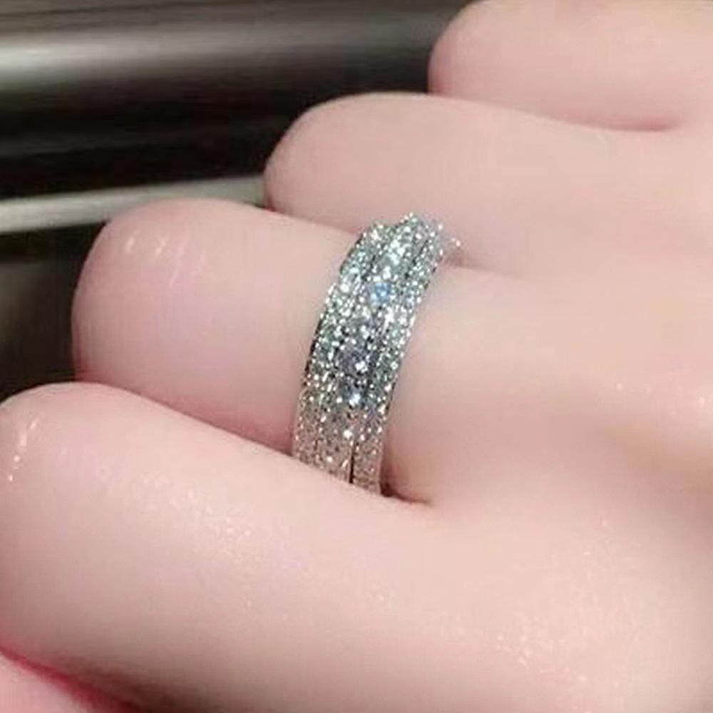 

Luxury Ring Three Rows Diamond Jewelry Fashion Bridal Princess Ring Ladies Jewelry No. 11