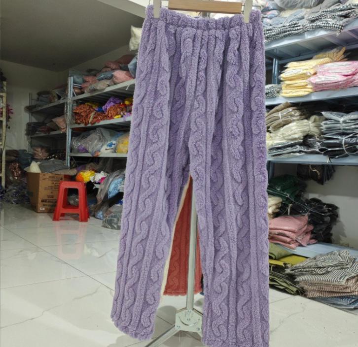 Dámské pyžamové kalhoty z korálového fleecu nadměrné velikosti - Silný, hřejivý flanel na podzim/zimu